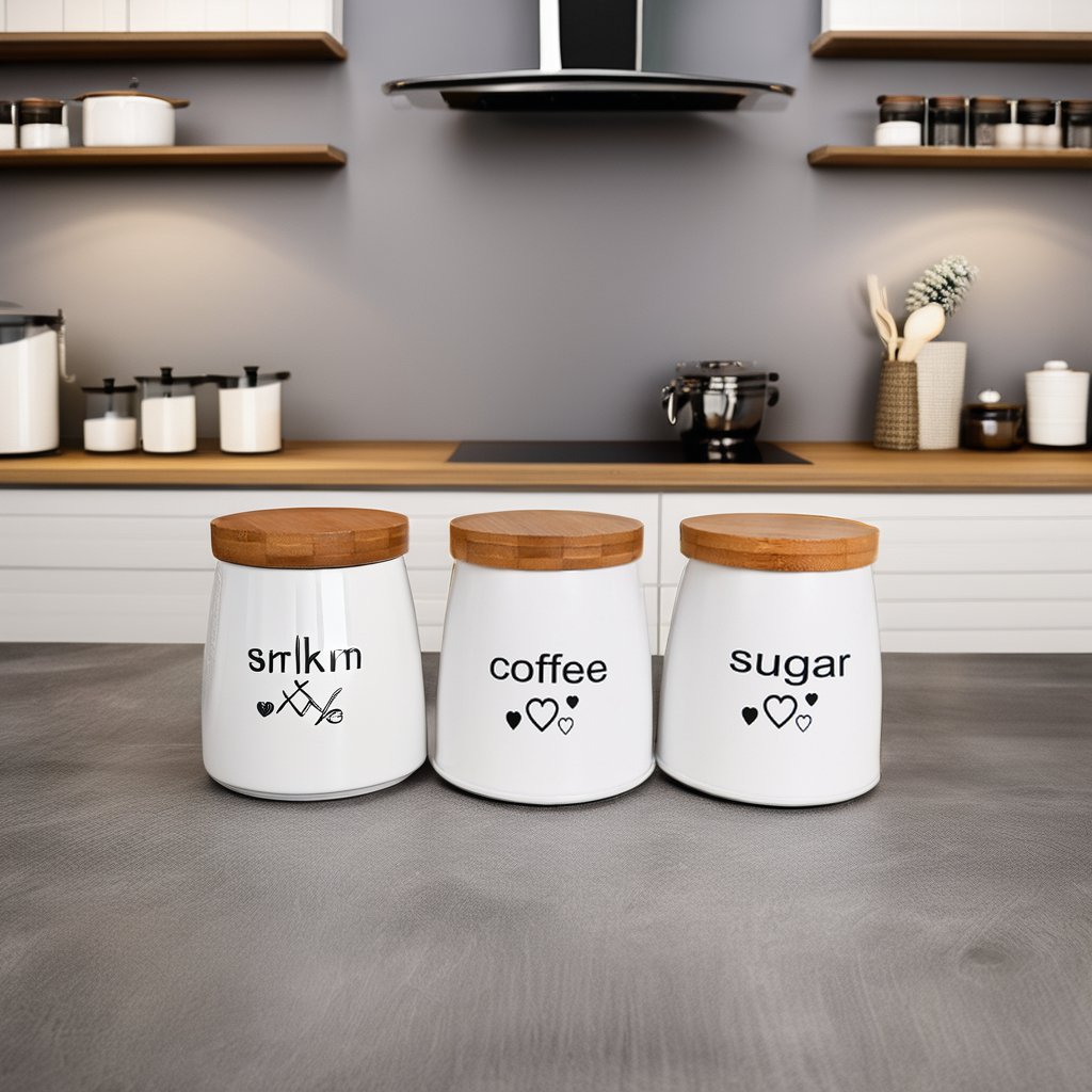 3 pieces modern new design iron and bamboo kitchen storage box of iron sealed crisper