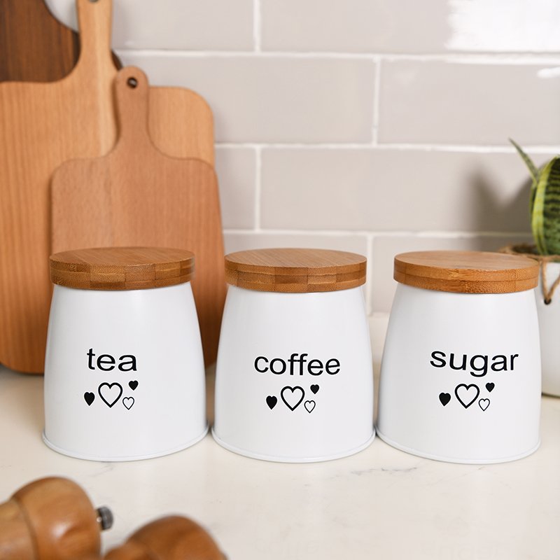 3 pieces modern new design iron and bamboo kitchen storage box of iron sealed crisper