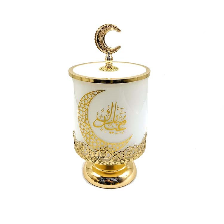 2024 New Product Wholesale Price High Quality Golden Plated Storage Box Iron Metal Glass Candy Jar with Lid