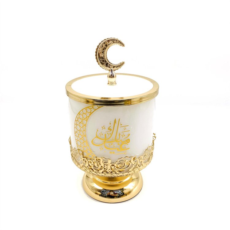 2024 New Product Wholesale Price High Quality Golden Plated Storage Box Iron Metal Glass Candy Jar with Lid