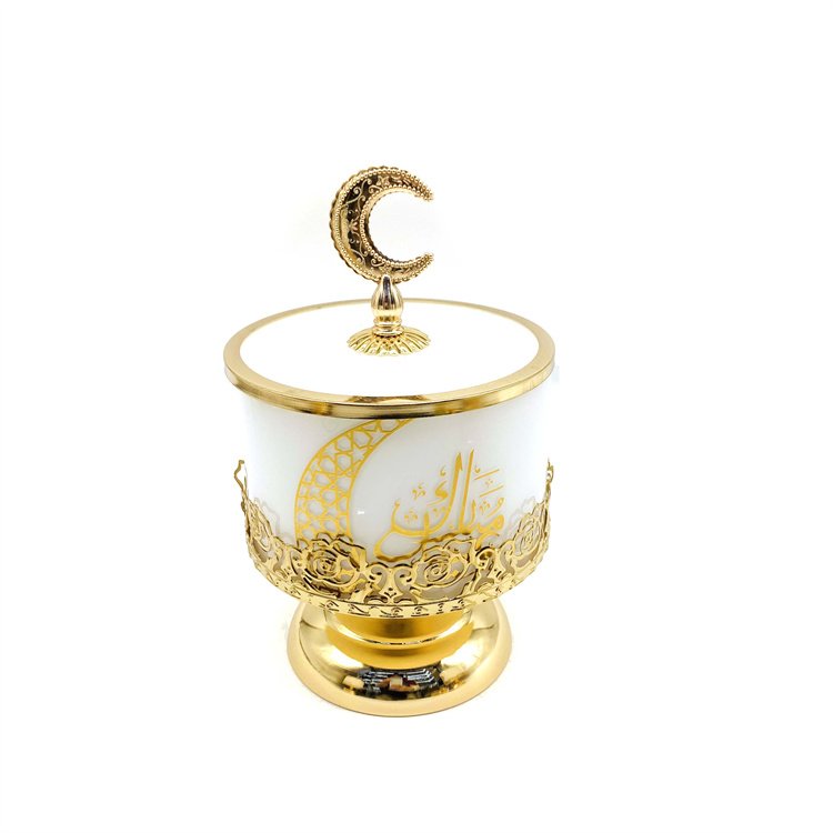 2024 New Product Wholesale Price High Quality Golden Plated Storage Box Iron Metal Glass Candy Jar with Lid