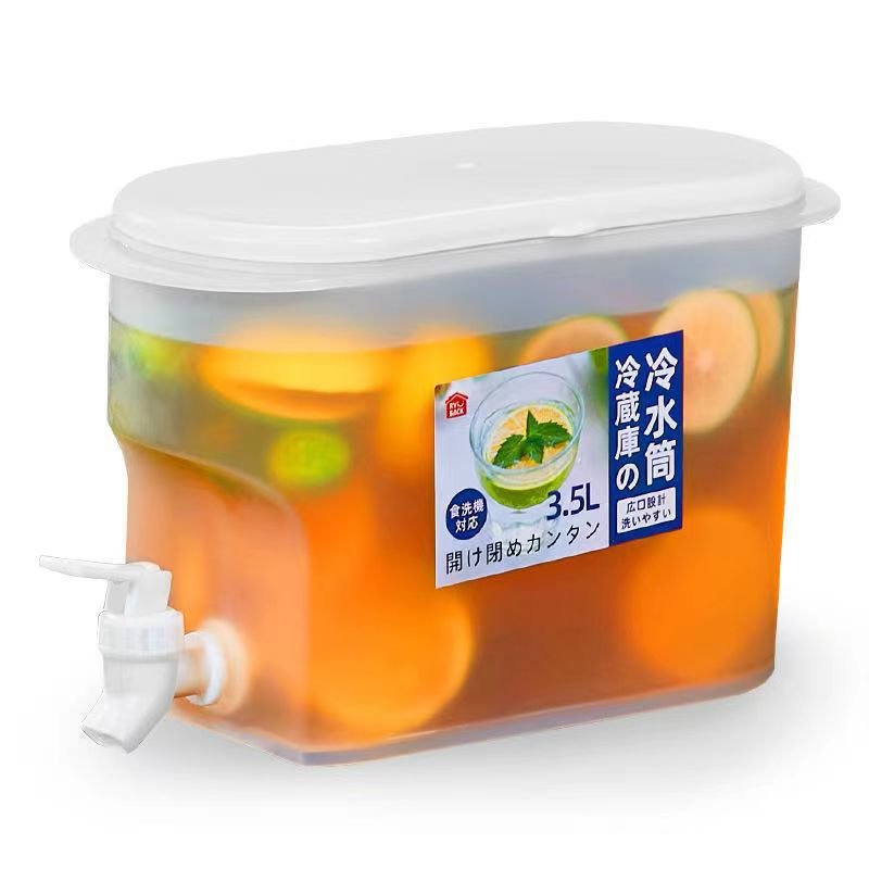 3.5L Capacity Plastic Cold Water Jug Kettle With Faucet Ice Juice Black Tea Water Fridge Storage Box Cold Drink Dispensers