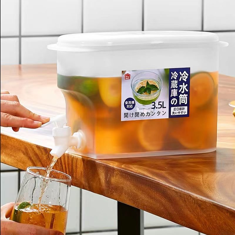 3.5L Capacity Plastic Cold Water Jug Kettle With Faucet Ice Juice Black Tea Water Fridge Storage Box Cold Drink Dispensers
