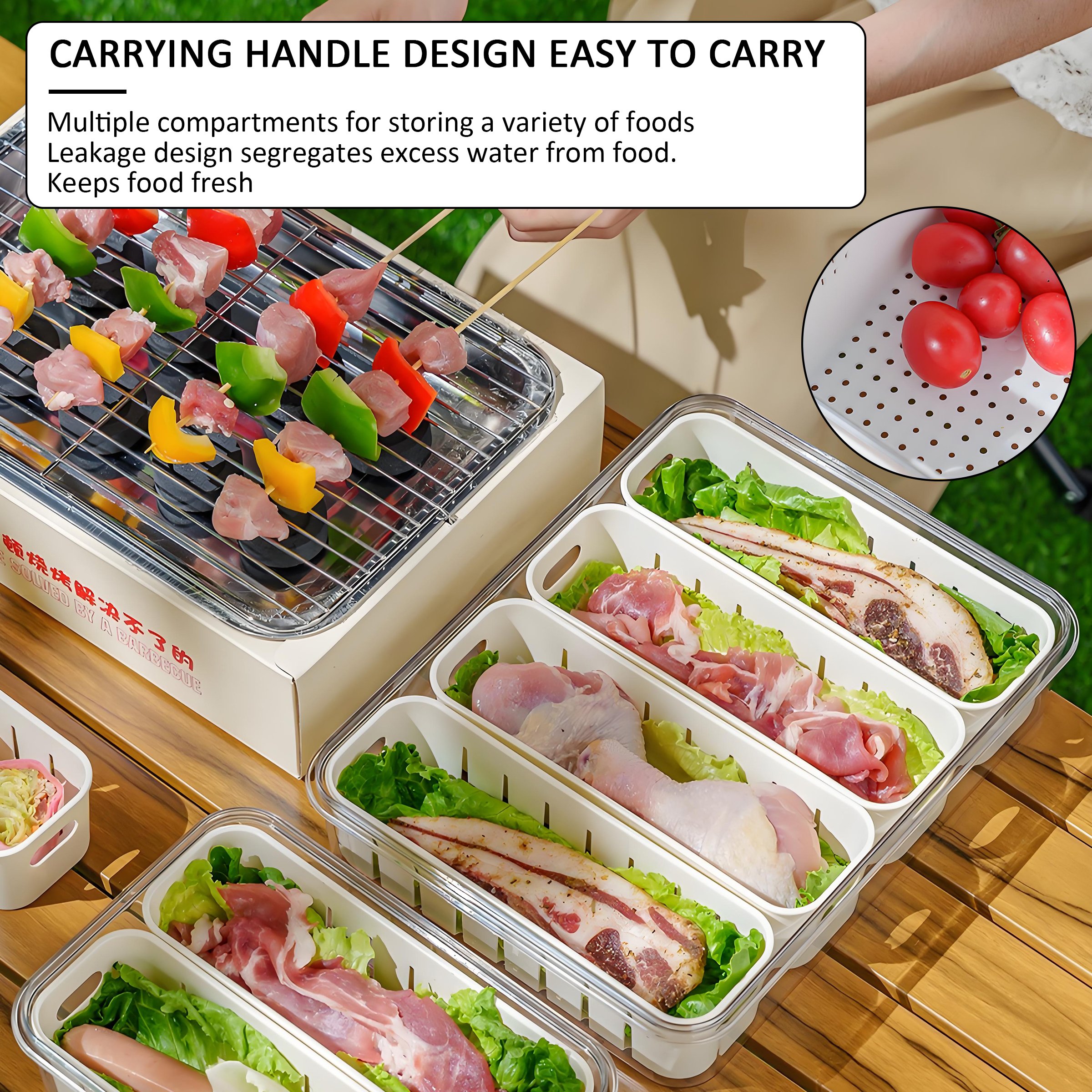 New products portable 4 compartments kitchen draining basket food storage box refrigerator special preservation box