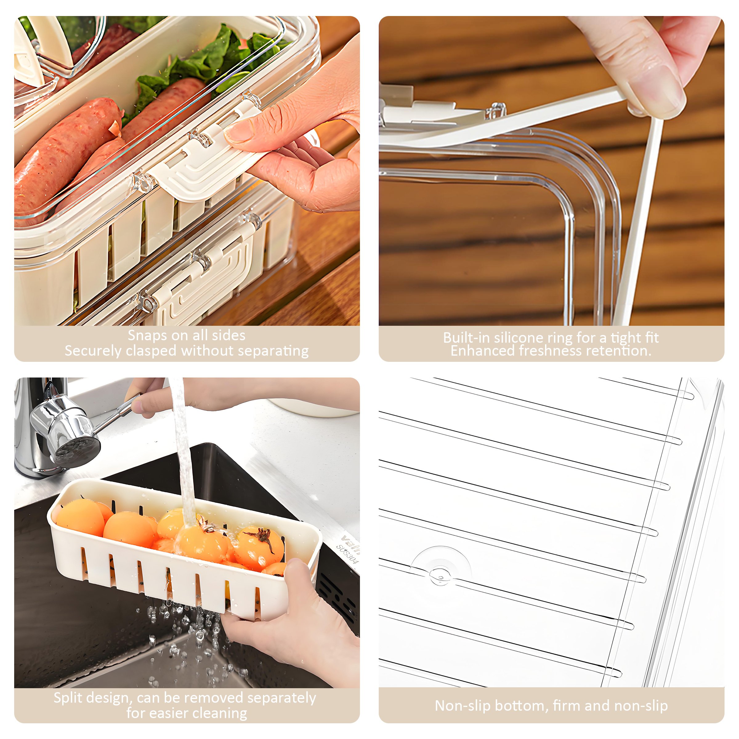 New products portable 4 compartments kitchen draining basket food storage box refrigerator special preservation box