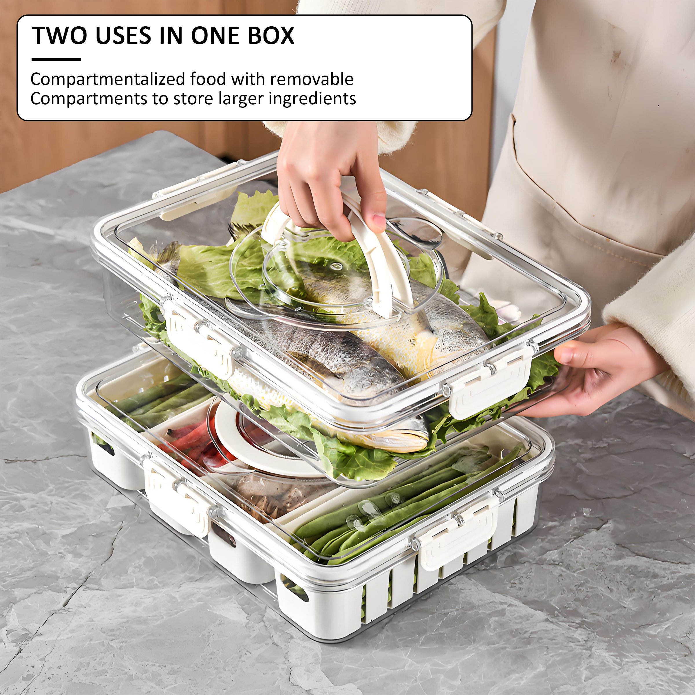 New products portable 4 compartments kitchen draining basket food storage box refrigerator special preservation box