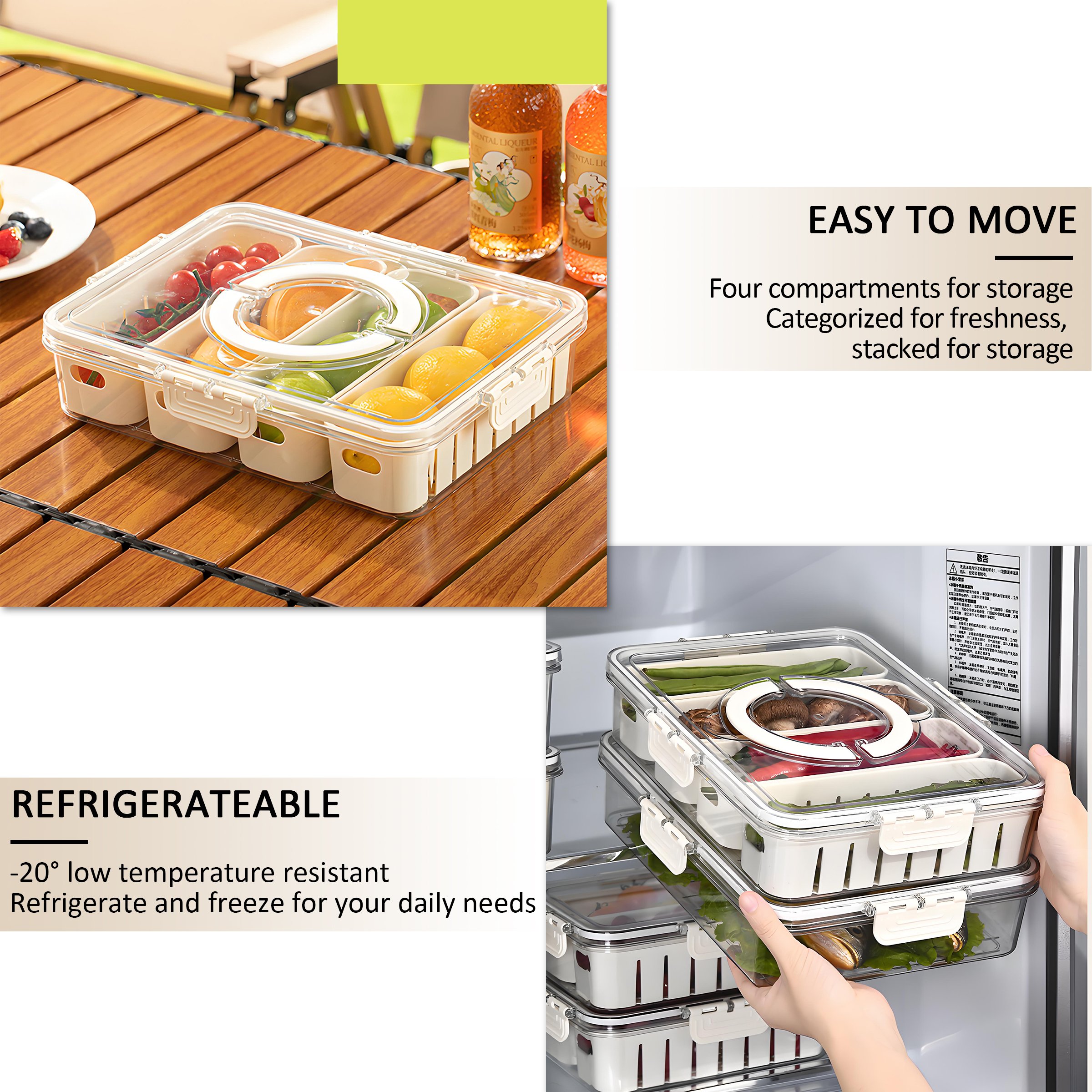 New products portable 4 compartments kitchen draining basket food storage box refrigerator special preservation box