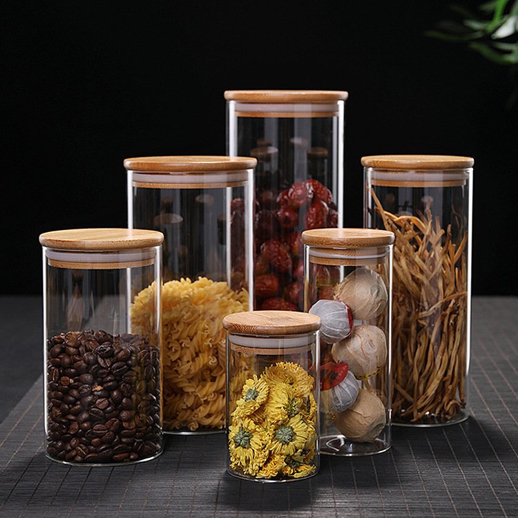 Wholesale High Quality Borosilicate Glass Storage Bottles Jars Food Storage Glass Tanks Airtight Glass Container With Bamboo Lid