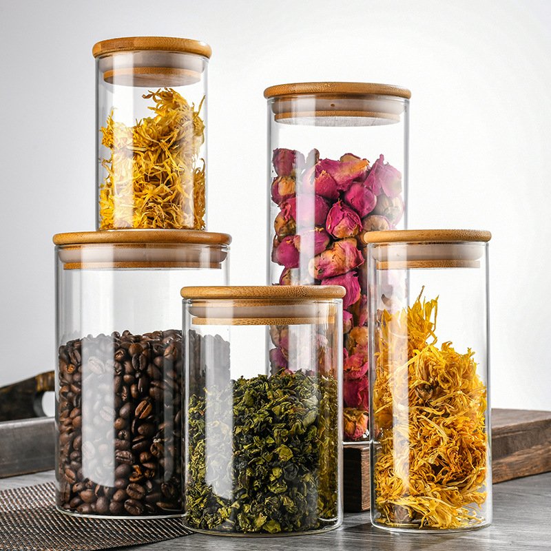 Wholesale High Quality Borosilicate Glass Storage Bottles Jars Food Storage Glass Tanks Airtight Glass Container With Bamboo Lid