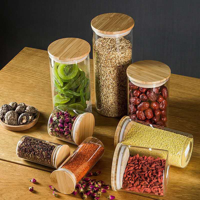 Wholesale High Quality Borosilicate Glass Storage Bottles Jars Food Storage Glass Tanks Airtight Glass Container With Bamboo Lid