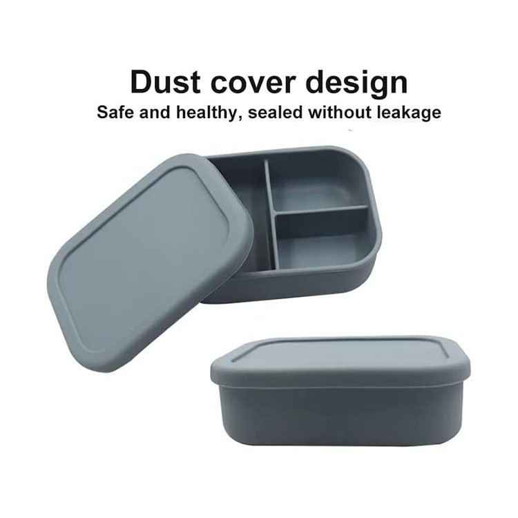 BPA-Free 3 Compartment Silicone Bento Lunch Box Heatable Food Storage Container for Kids Babies High Quality School Lunch Box