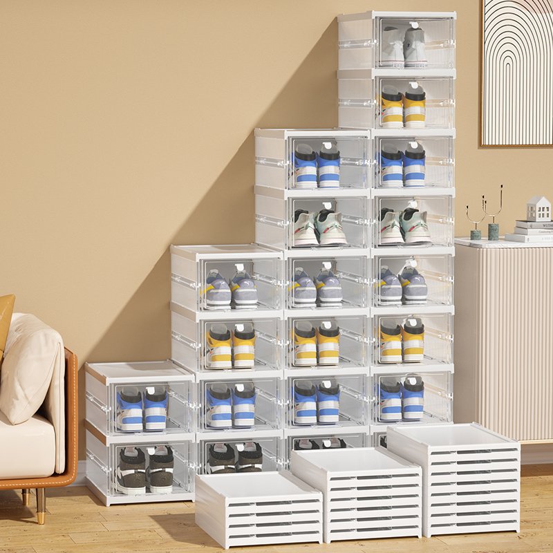 Clear Magnet Plastic Shoe Boxes Drop Front Shoe Storage Box Custom Transparent Display Shoe Boxes Stackable Organizer
