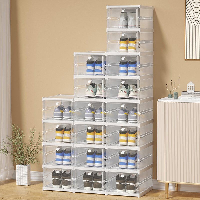 Clear Magnet Plastic Shoe Boxes Drop Front Shoe Storage Box Custom Transparent Display Shoe Boxes Stackable Organizer