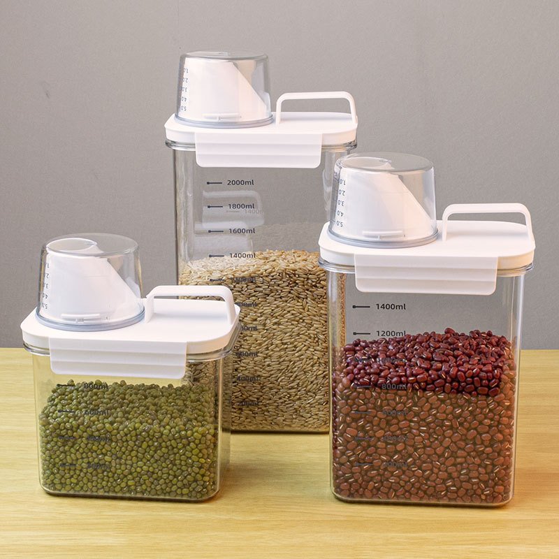 1.1/1.8/2.3L Food Storage Container Transparent Airtight Food Storage Container Set Bins Lid Storage Container