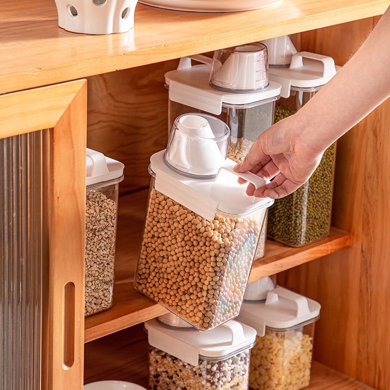 1.1/1.8/2.3L Food Storage Container Transparent Airtight Food Storage Container Set Bins Lid Storage Container