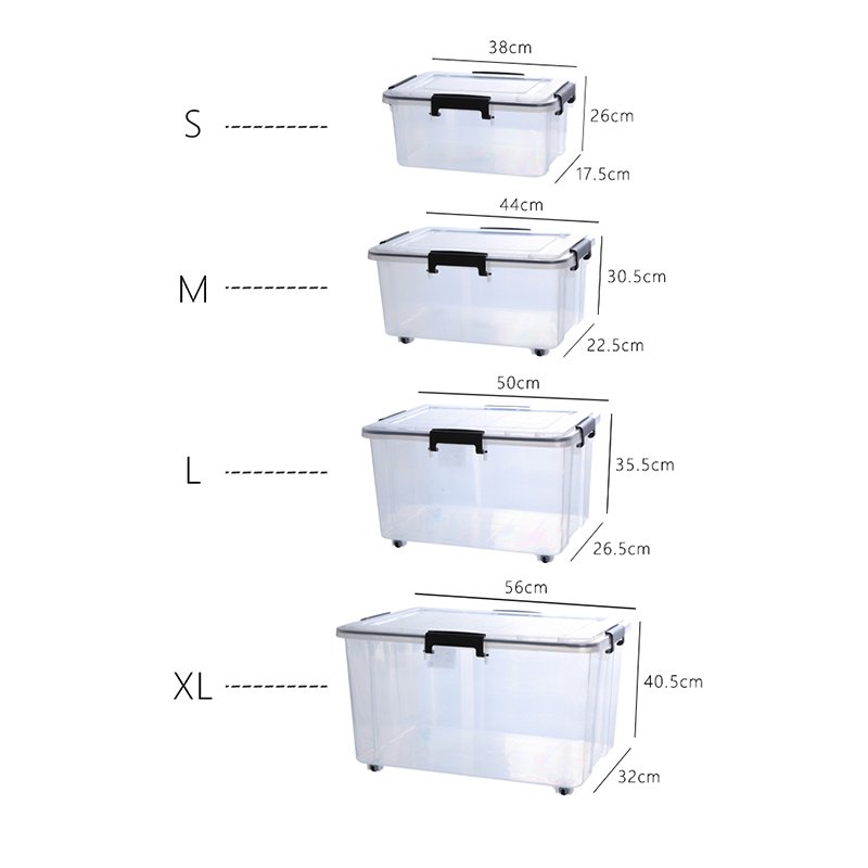 Hot sale OEM Customized Transparent Plastic Storage Box with lid with wheels