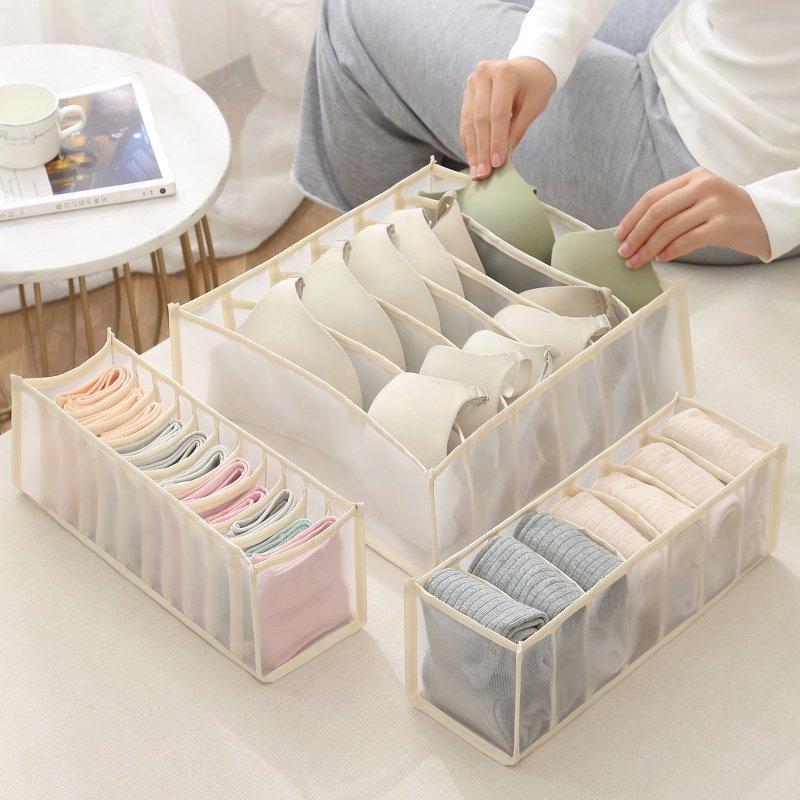 New Nylon Jeans Drawer Underwear Bra Socks Storage Box Foldable Storage Organizer Wardrobe Clothing Storage Bag Divider Closet
