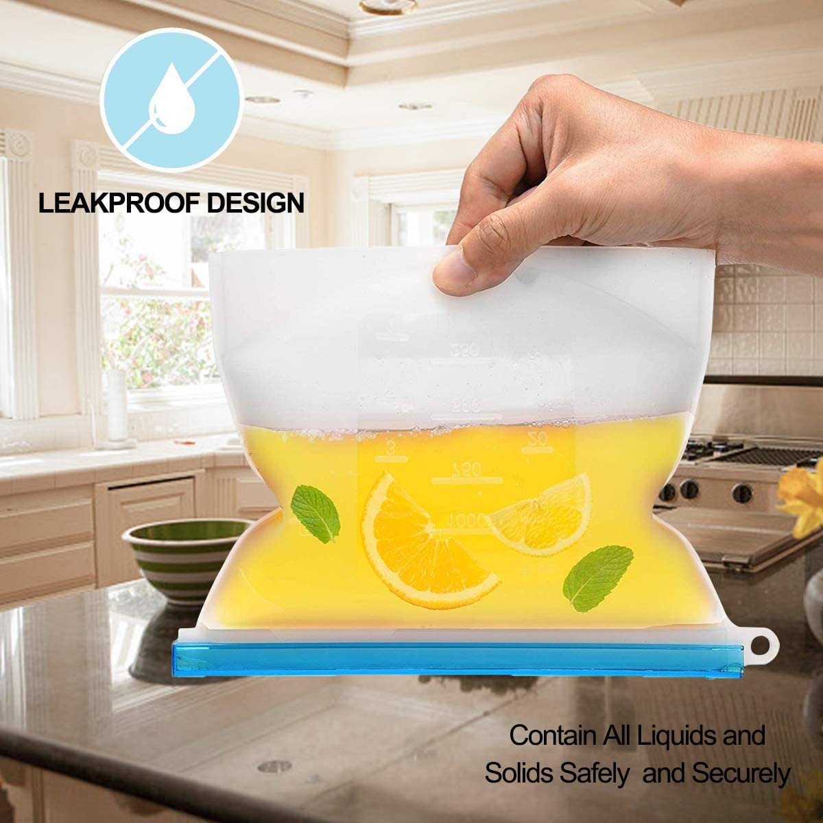 1000mL Food-grade Reusable Silicone Food Storage Bags for Sandwich, Liquid, Snack, Meat, Vegetable