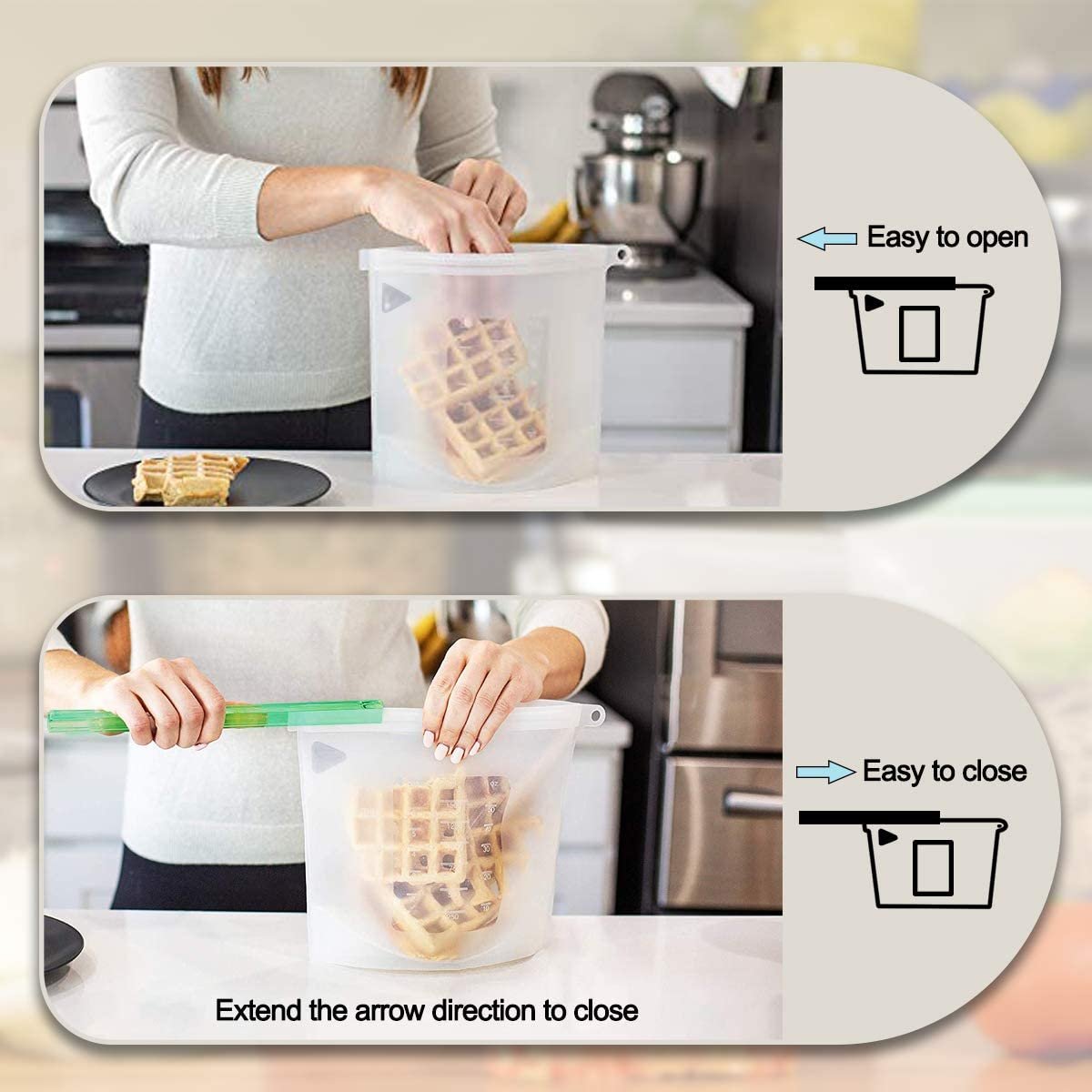 1000mL Food-grade Reusable Silicone Food Storage Bags for Sandwich, Liquid, Snack, Meat, Vegetable