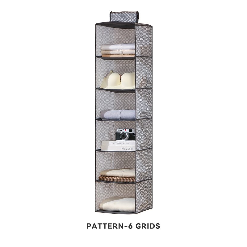 Hanging Closet Organizer and Storage, 6-Shelf Closet Hanging Storage Shelves, Grey hanging storage box