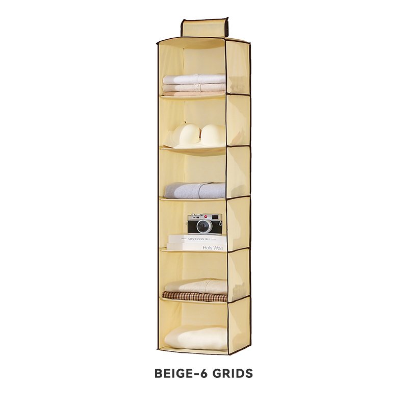 Hanging Closet Organizer and Storage, 6-Shelf Closet Hanging Storage Shelves, Grey hanging storage box