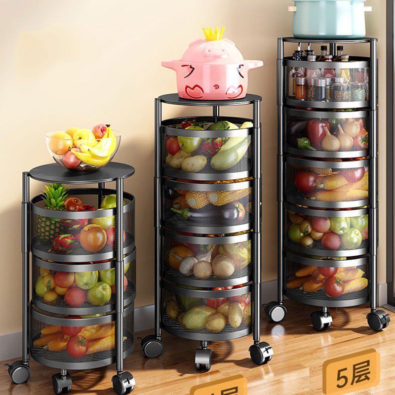 4Th 5Th 3Th Floor Kitchen Storage Shelf Household Kitchen Snack Rotating Cart Storage Rack