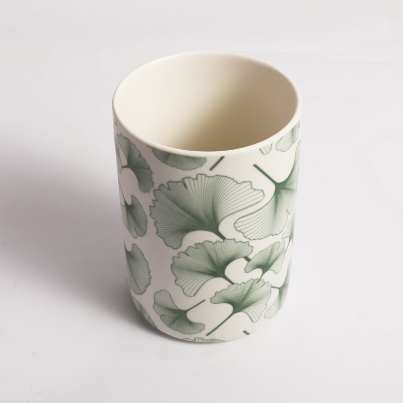 Tivray Unique Ceramic Green Apricot leaf Pattern Design Storage Tank Kitchen Sealed Jars with Wooden Seal Lid