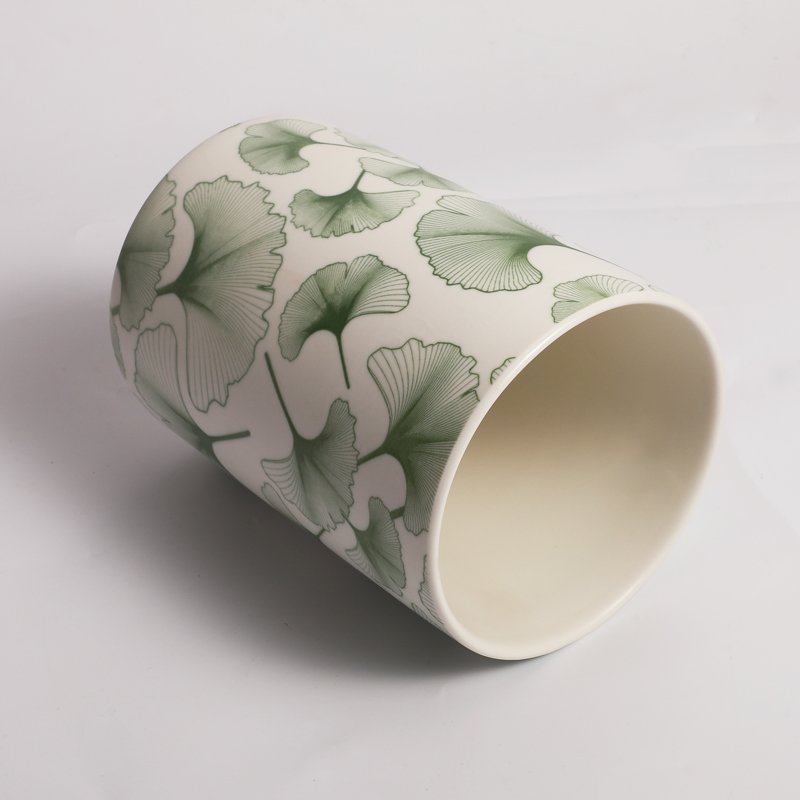 Tivray Unique Ceramic Green Apricot leaf Pattern Design Storage Tank Kitchen Sealed Jars with Wooden Seal Lid