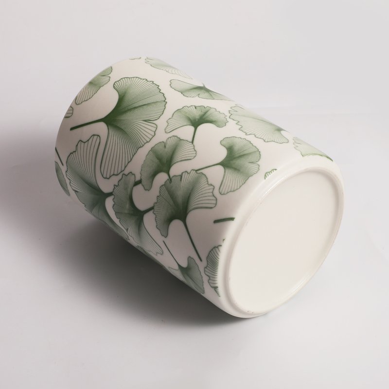 Tivray Unique Ceramic Green Apricot leaf Pattern Design Storage Tank Kitchen Sealed Jars with Wooden Seal Lid