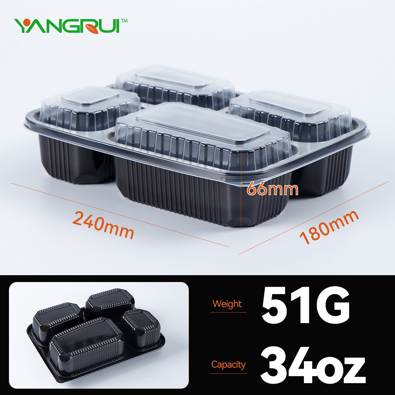 34oz 4 Compartment To Go Bento Boxs Plastic Food Storage Containers With Lids Microawave Safe Meal Prep Containers Reusable