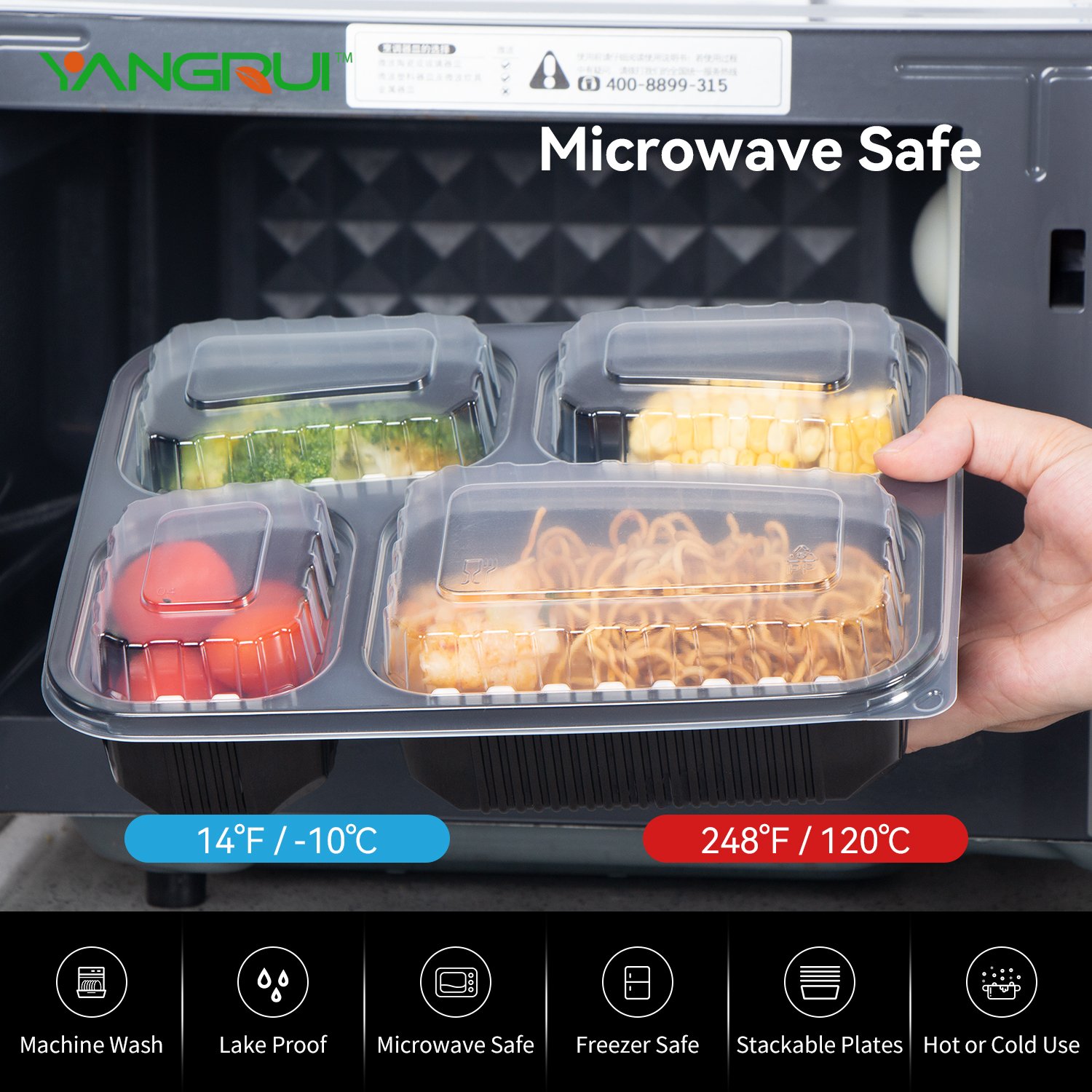 34oz 4 Compartment To Go Bento Boxs Plastic Food Storage Containers With Lids Microawave Safe Meal Prep Containers Reusable