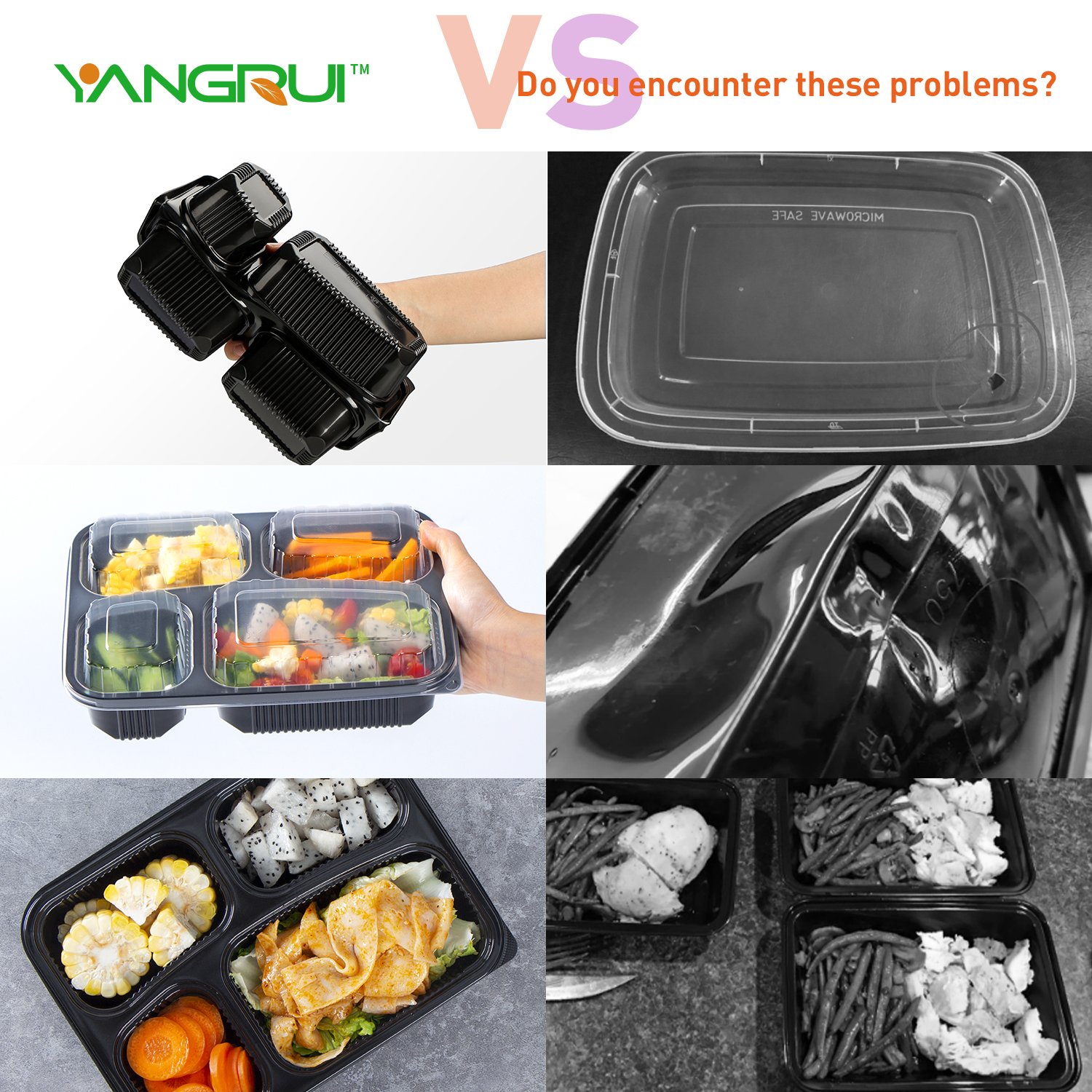34oz 4 Compartment To Go Bento Boxs Plastic Food Storage Containers With Lids Microawave Safe Meal Prep Containers Reusable