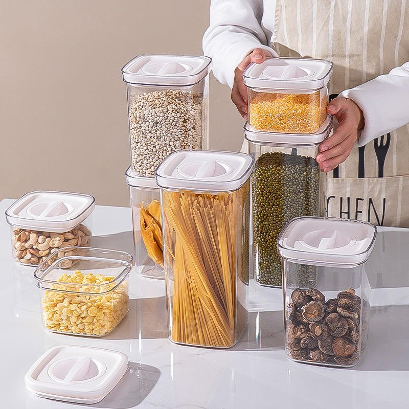 New Design 5 Pack Set PET Tank Food Storage Sealed Box Transparent Lid Plastic Aealed Food Jar