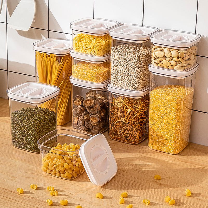 New Design 5 Pack Set PET Tank Food Storage Sealed Box Transparent Lid Plastic Aealed Food Jar