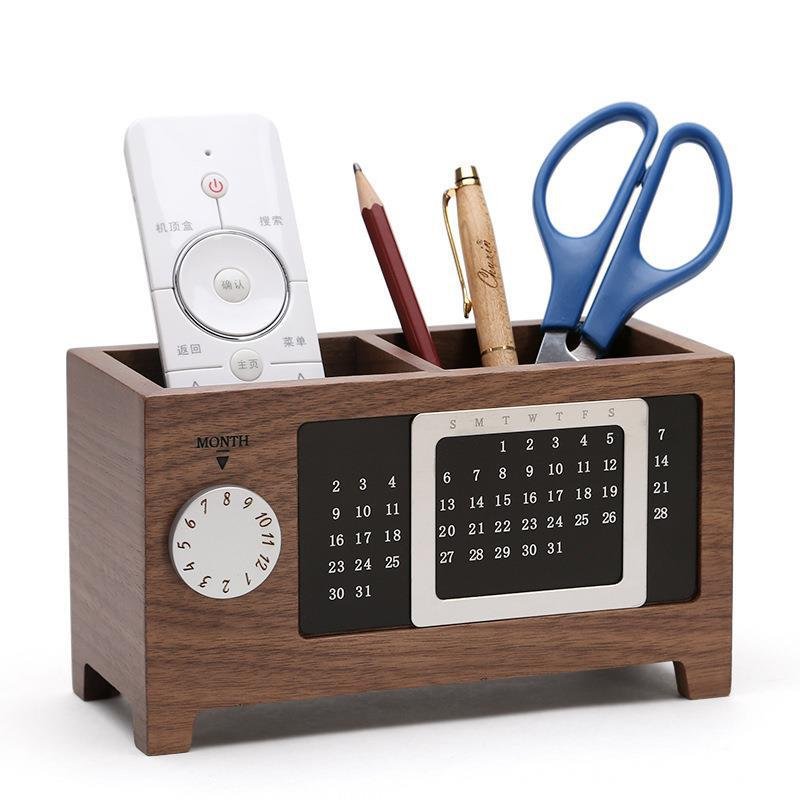Nordic solid wood calendar pen holder creative fashion desktop multifunctional wooden pen bucket storage for office storage