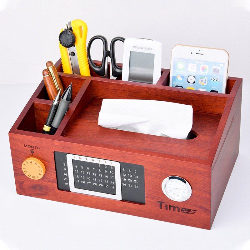 Nordic solid wood calendar pen holder creative fashion desktop multifunctional wooden pen bucket storage for office storage
