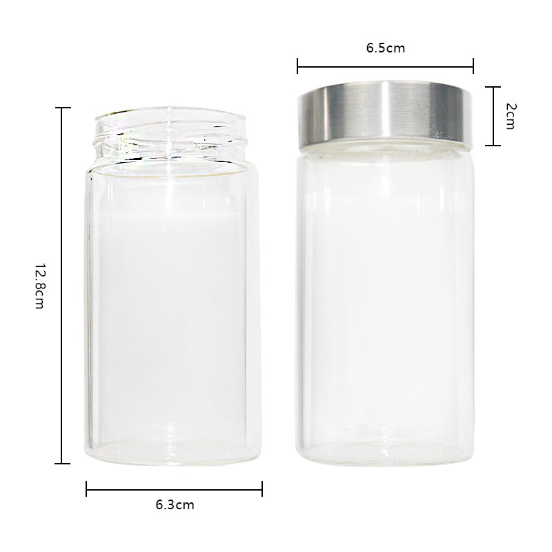 JM Customized OEM Home Kitchen Supplies Transparent Glass Food Stainless Steel Lid Storage Bottle Storage Tank Mason Jars