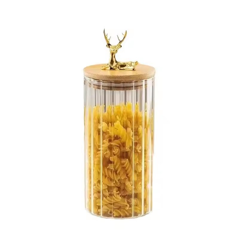 New Deer Lid Glass Food Storage Jar Container Electroplate Amber Color Seasoning Spice Glass Jar