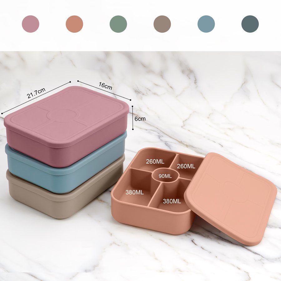 New Kids Products Leakproof Safety and Health Silicone Lunch Bag Bento Box Food Storage Big Box With 5 Compartment