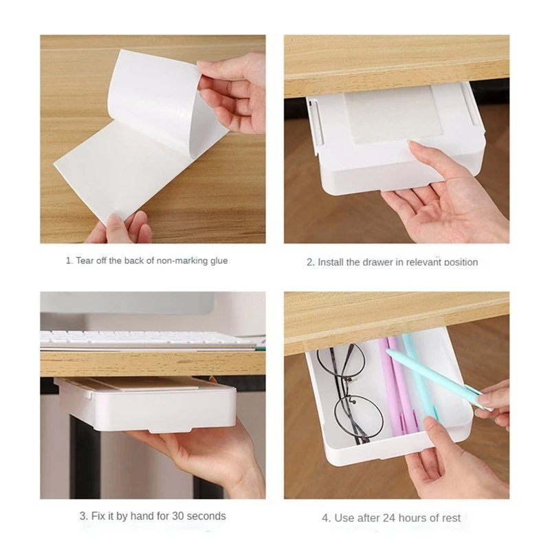 Self Stick Table Storage Drawer Organizer Box Pencil Tray Desk Hidden Under Desk Stand Self-adhesive under-drawer Storage Box