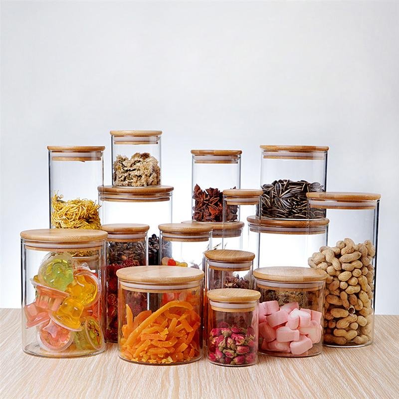6oz Mini Food Storage Container Glass Spice Jars Set with Airtight Bamboo Lids 500ml Capacity Silicone Storage Jar