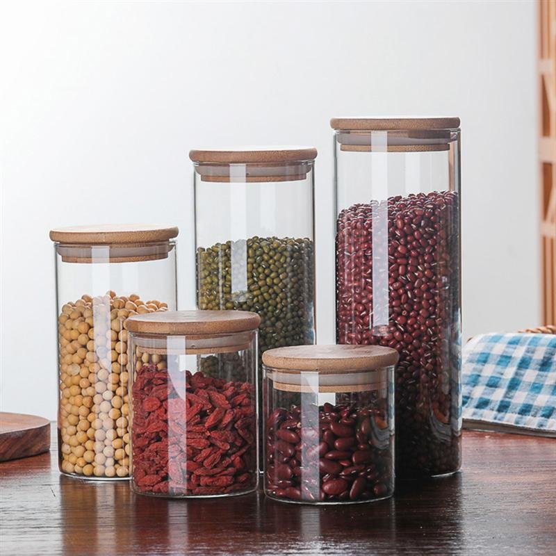 6oz Mini Food Storage Container Glass Spice Jars Set with Airtight Bamboo Lids 500ml Capacity Silicone Storage Jar