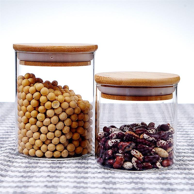 6oz Mini Food Storage Container Glass Spice Jars Set with Airtight Bamboo Lids 500ml Capacity Silicone Storage Jar