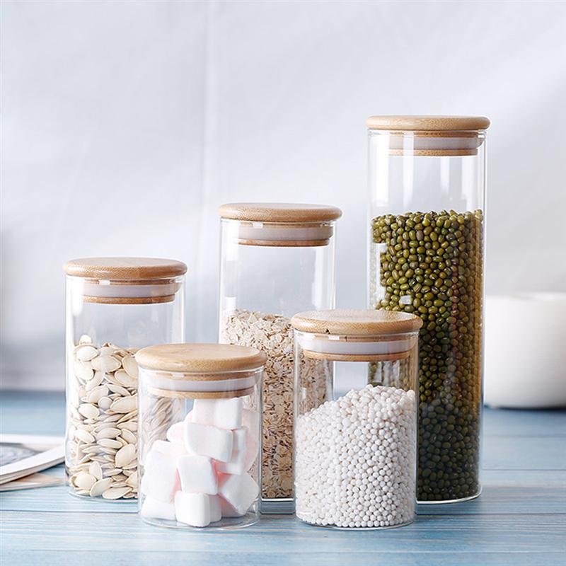 6oz Mini Food Storage Container Glass Spice Jars Set with Airtight Bamboo Lids 500ml Capacity Silicone Storage Jar
