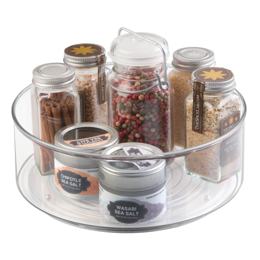 Plastic Round Lazy Susan Rotating Turntable Food Storage Container for Cabinet, Pantry, Refrigerator