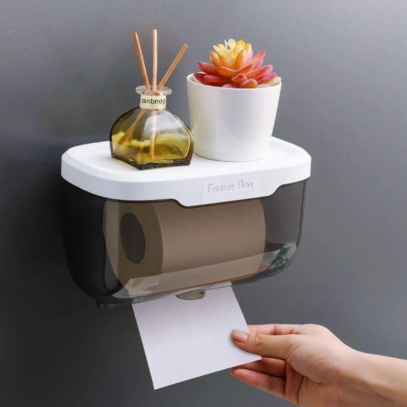Punch-free Toilet Waterproof Toilet Paper Storage Rack Towel Storage Box Paper Holder Box for Kitchen Bathroom