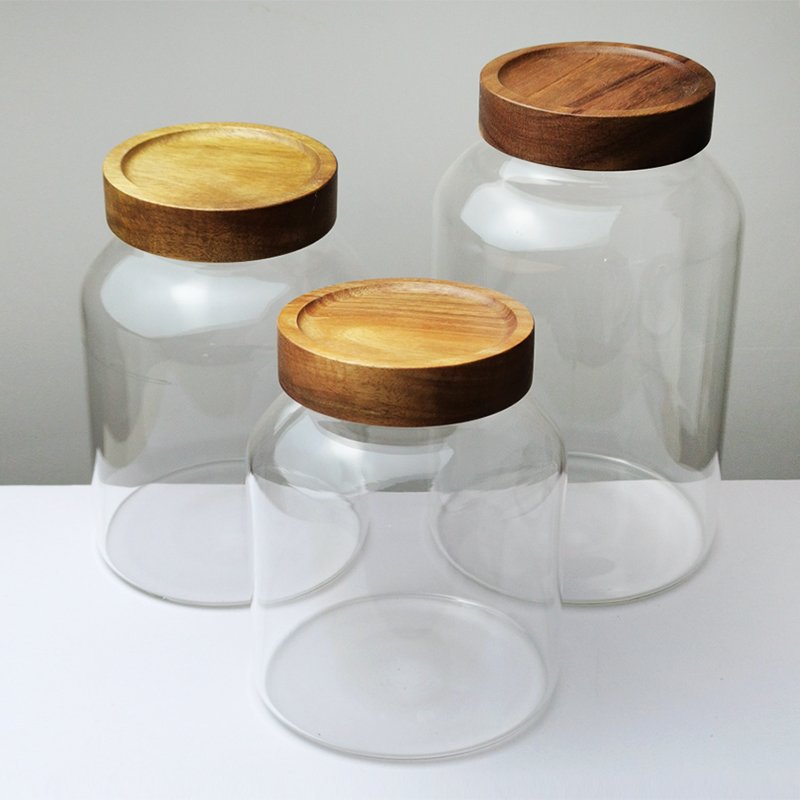 Glass Storage Canisters Container, Cereal Dispenser Jars Large Glass Food Storage Jar With Acacia screw sealed Lid