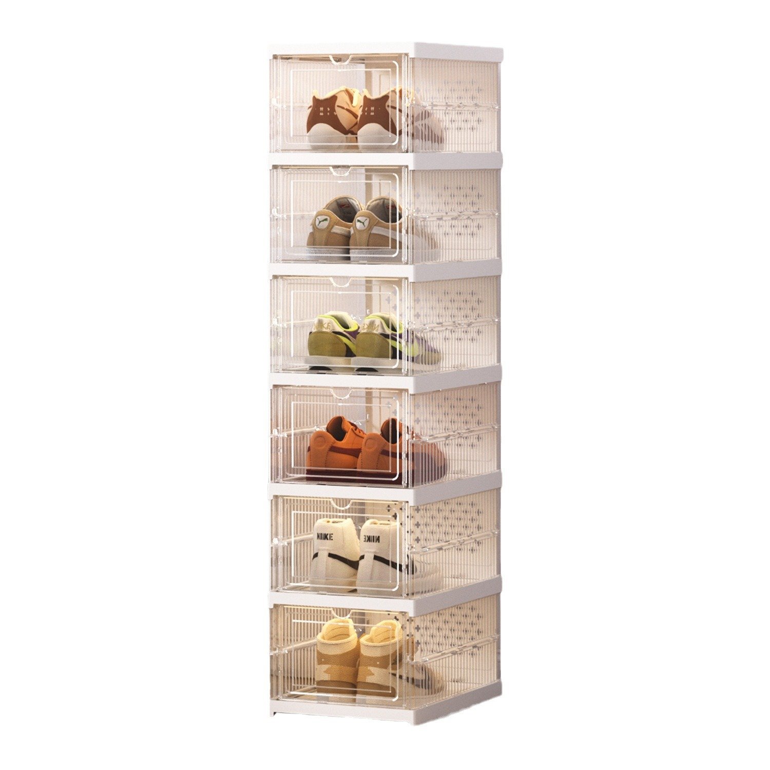DS3572 Installation Plastic Shoe Containers Bins Foldable Shoe Storage Box Boots Sneaker Cabinet Collapsible Shoe Rack Organizer