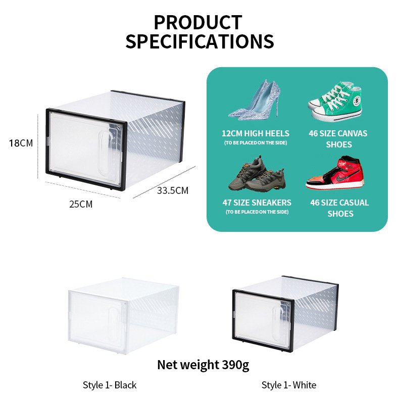 Custom Plastic Sneaker Stackable Shoe Storage Boxes Drop Front Drawer Type Clear Shoe Box