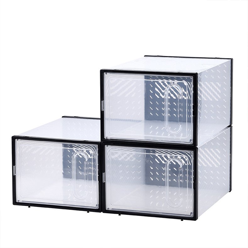 Custom Plastic Sneaker Stackable Shoe Storage Boxes Drop Front Drawer Type Clear Shoe Box